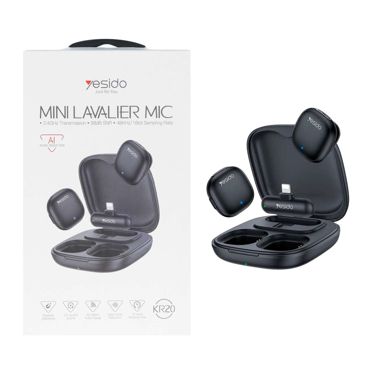 میکروفون بی سیم Yesido Lightning مدل KR20 - مشکی (گارانتی 18 ماه تعویض نیکان همراه)